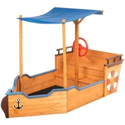 HOME DELUXE Sandkasten MATSCHEKISTSE - Holzschiff mit Geheimversteck - Sandkasten in Schiffsform aus Holz, ideal für Kinder ab 3 Jahren. Enthält ein Geheimversteck und eine Bodenplane für sauberes Spielen.