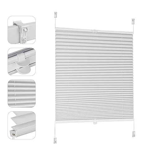 Sekey Plissee ohne Bohren Verdunkelung, Fenster Plissee Klemmfix Jalousie 40 cm breit, Verspannt Blickdicht Sonnenschutz Fensterollo, 40x150cm, Weiß