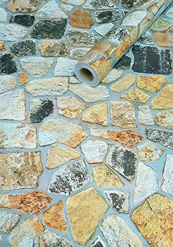 Visario Tapeten Folie 3000-S selbstklebend Farbe Bunte Steine Dekor 10 m x 45 cm Dekorfolie Möbelfolie Tapete 3038