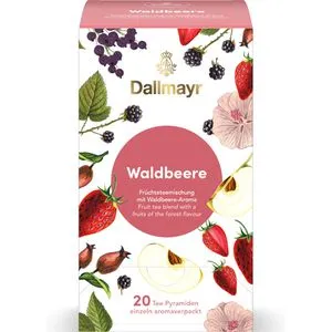Dallmayr Tee Pyramiden Waldbeere – 20 Pyramidenbeutel - Genießen Sie die sommerlich-leichte Früchteteemischung mit kräftigem Waldbeere-Aroma in hochwertigen Pyramidenbeuteln. Ideal für eine erfrischende Teepause!