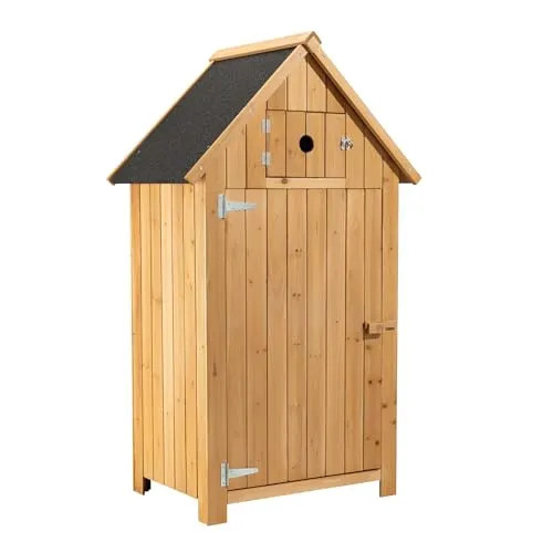 Wiltec Gartenhaus schmal aus Fichtenholz 770x540x1370mm - Gerätehaus aus robustem Fichtenholz mit Bitumendach für optimalen Witterungsschutz. 4 Fächer und 2 Türen bieten durchdachten Stauraum für Werkzeuge und Geräte in Garten, Terrasse oder Balkon.
