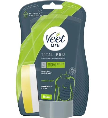 Veet Men Dusch-Haarentfernungscreme für Oberkörper & Beine - 150 ml - Enthaarungsmittel für Männer, ideal für Oberkörper und Beine. Entfernt Haare schnell unter der Dusche in nur 4-6 Minuten, für langanhaltende Glätte ohne Stoppeln.
