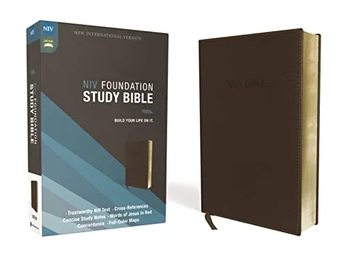 NIV Foundation Study Bible, Leathersoft, Brown, Red Letter - Bibel & Bibelkunde: Hochwertige Leathersoft-Bindung mit rotem Druck, ideal für vertieftes Studium und tägliche Inspiration.