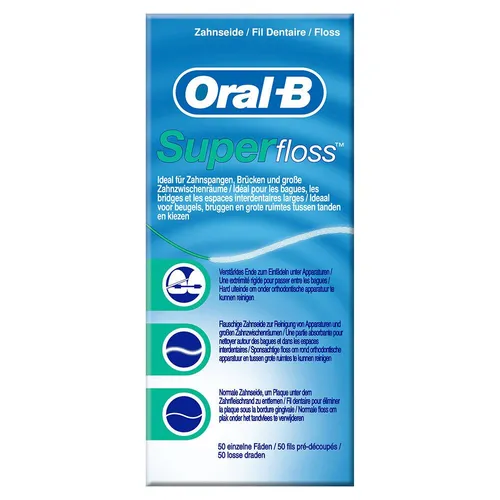 Oral B Super Floss Zahnseide für Zahnklammern und Zahnersatz 50 St.