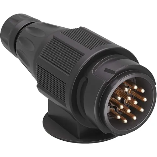 Wiltec 13-poliger Anhänger Stecker 12V - Robuster Nylon Adapter für PKW Anhänger, einfach zu installieren und kompatibel mit 14-poligen Steckdosen. Erhöht die Sichtbarkeit und Sicherheit Ihres Anhängers im Straßenverkehr.