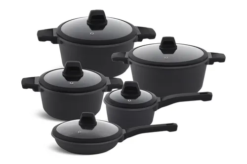 Edenberg Topf-Set 10-tlg. mit Bratpfanne und Kasserolle - Hochwertiges Topfset aus Aluminium mit keramikbeschichteter, antihaftfreundlicher Oberfläche. Ideal für Elektro, Gas und Induktion – perfekt für die moderne Küche!