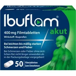Ibuflam Akut 400mg Filmtabletten - Schmerz- und Fiebermittel - Arzneimittel zur symptomatischen Behandlung von leichten bis mäßig starken Schmerzen und Fieber. Enthält Ibuprofen, wirkt entzündungshemmend und schmerzlindernd.