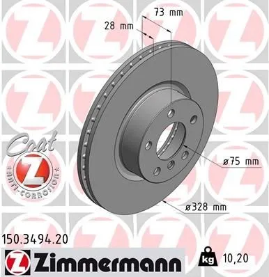 Zimmermann Bremsscheibe COAT Z 150.3494.20 - Bremsscheiben für optimale Bremsleistung, korrosionsgeschützt und langlebig - ideal für sicheres Fahren.