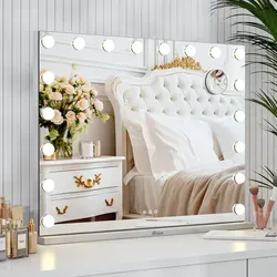 Mirlux Hollywood-Spiegel mit Beleuchtung - 80x60cm, NoStrobe Technologie - Kosmetikspiegel mit dimmbaren LED-Leuchten und 10-fach vergrößerbarem Spiegel. Perfekt für präzises Make-up und individuelle Lichtanpassung.