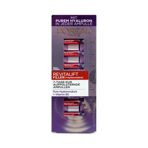 L'Oréal Paris Revitalift Filler Hyaluron-Shots - Intensive Feuchtigkeit für pralle Haut in nur 7 Tagen. 7 Einzeldosen mit hochkonzentrierter Formel für sichtbar glattere Haut und optimale Make-up-Basis.