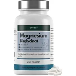 Magnesiumbisglycinat, hochdosiert 1365mg pro Tagesdosis, 365 vegane Kapseln von Exvital