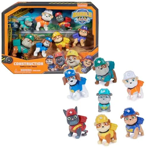 Paw Patrol Rubble und seine Crew - Großer Satz von 7 Figuren - Action- & Spielfiguren, ideal für kreative Rollenspiele und Abenteuer mit Rubble und seinen Freunden aus Paw Patrol.