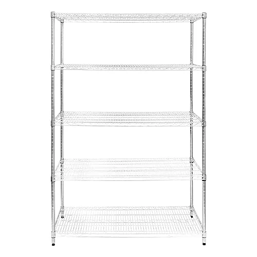 Drahtregal 5-stufiges Heavy Duty Aufbewahrungsregal - Maximieren Sie Ihren Stauraum mit diesem stabilen, freistehenden Regal aus verchromtem Stahl. Ideal für Küche, Büro oder Garage, bietet es höhenverstellbare Böden und eine Tragfähigkeit von bis zu 1000 kg.