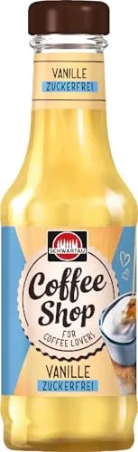 SCHWARTAU Coffee Shop Vanille zuckerfrei Kaffeesirup 200 ml - Aromatischer Kaffeesirup für kreative Kaffeekreationen, ohne Farbstoffe. Verfeinern Sie Latte Macchiato, Cappuccino und Desserts mit dieser vielseitigen, zuckerfreien Variante.