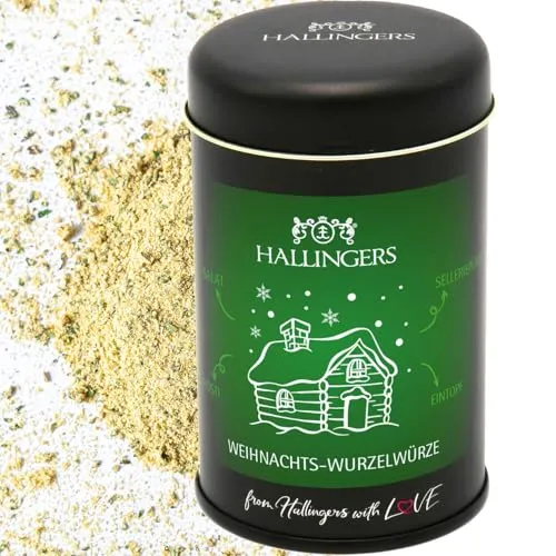 Hallingers Genuss Manufaktur Gewürzmischung Geschenk Weihnachten - Koch-Gewürze in edler Geschenk-Dose "Winter Wurzelwürze" für Eintopf, Rüben-Rösti & Sellerie-Püree, Weihnachts-Geschenke