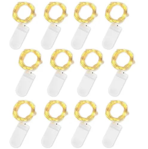 Jsdoin LED Mini Lichterkette mit Batterie, 12x20er Micro Lichterkette außen Batterie, 2M DIY kleine Lichterketten Wasserdicht für Party Hochzeit Weihnachten Beleuchtung Deko (Warmweiß, 12 Pack)