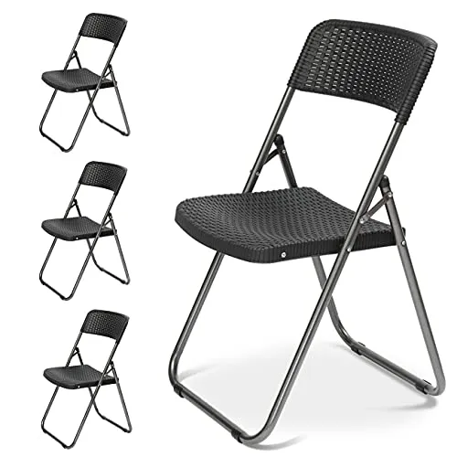 Sekey Klappstuhl 4er Set - Gartenstuhl in Rattan-Optik, klappbar und wasserdicht - Klappstühle für Garten und Terrasse, langlebig und stabil bis 200 KG, mit stilvollem Rattan-Design und pflegeleichtem Material für einfache Reinigung.