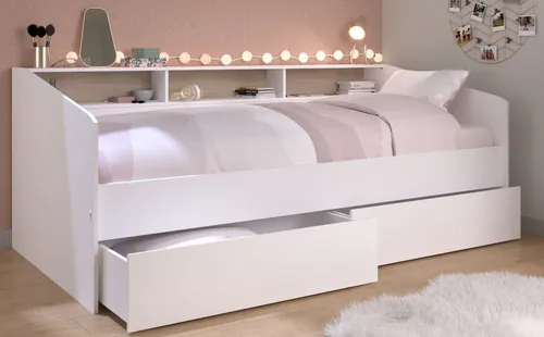 Parisot Stauraumbett Sleep – Kinderbett mit drehbarer Rückwand - Betten für Kinder, inklusive Regale und Schubkästen für optimalen Stauraum, ideal für kleine Zimmer und fördert Ordnung.
