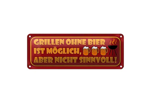 Roomando Metallschild Blechschild Spruch 27x10cm Grillen ohne Bier möglich aber Dekoration
