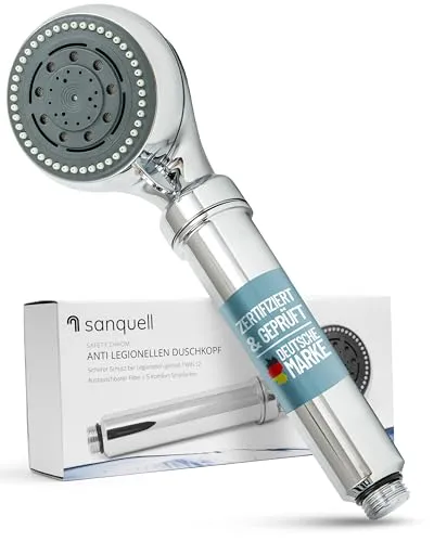 Legionellenfilter Duschkopf Safety Chrom - Medizintechnik Zertifiziert, 99,99% Legionellenschutz, 5 Strahl-Einstellungen, einfach austauschbar
