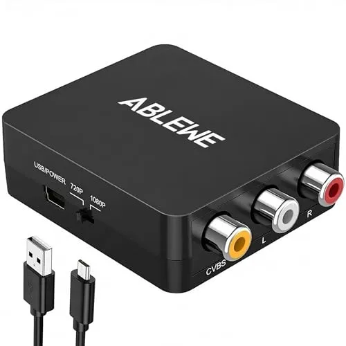 ABLEWE RCA auf HDMI Konverter, AV zu HDMI Adapter 1080P Mini Cinch Composite CVBS Video Audio Konverter Adapter - Unterstützung von PAL/NTSC für TV/PC/PS3/STB/Xbox VHS/VCR/Blu-Ray DVD-Player.