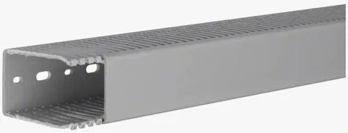 Hager LKG7505007030B Verdrahtungskanal 2m x 50mm x 75mm - Verdrahtungskanal aus robustem PVC in steingrau, ideal für eine saubere und sichere Kabelorganisation, mit gestufter Seitenstanzung für einfache Installation.