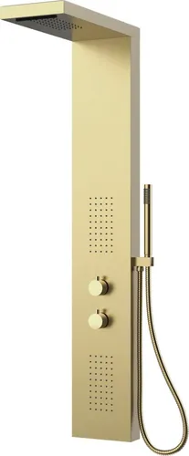 Duschset Marwell Essenza Gold - Regendusche mit Handbrause - Duschköpfe & -brausen mit Wasserfall-Effekt, edler gebürsteter Goldoptik und vielseitigem mechanischen Mischer für ein individuelles Duscherlebnis.