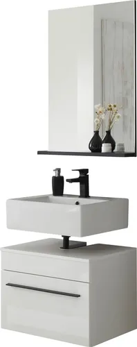 Badmöbel-Set HOME AFFAIRE "Cantara" – 2-teiliges Badezimmermöbel-Set in Weiß Hochglanz - Modernes Badmöbel-Set mit Waschbeckenunterschrank und Spiegel, bietet viel Stauraum und eine elegante Hochglanz-Optik. Ideal für stilvolle Badezimmergestaltungen.