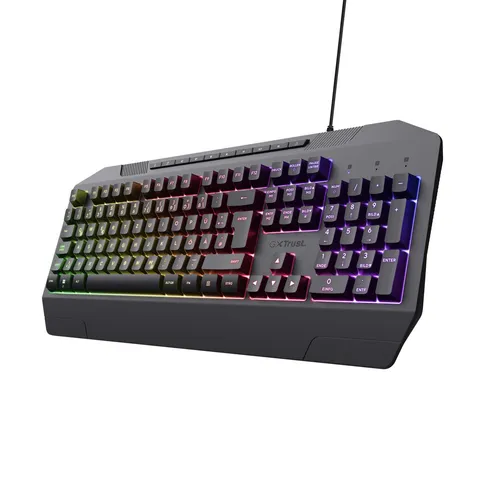 Trust Gaming GXT 836 Evocx - Nachhaltige Gaming Tastatur mit RGB-Beleuchtung - Tastaturen mit 78% Recyclingkunststoff und Anti-Ghosting für präzises Gaming. Erlebe farbenfrohe RGB-Beleuchtung und komfortable Soft-Touch-Tasten für stundenlangen Spielspaß.