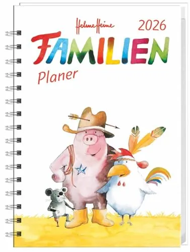 Helme Heine: Familienplaner-Buch A6 2026: Familienkalender mit 4 Spalten. Liebevoll illustrierter Buch-Kalender mit Einstecktasche und Schulferien. ... mit 160 Seiten. (Helme Heine Kalender Heye)
