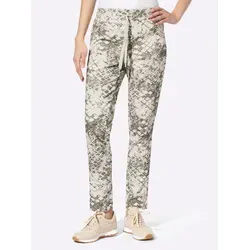 Webhose HEINE, Damen, Gr. 50, Normalgrößen, grün (khaki, champagner, bedruckt), 65% Baumwolle, 32% Polyester, 3% Elasthan, gemustert, 7/8-Länge, Hosen