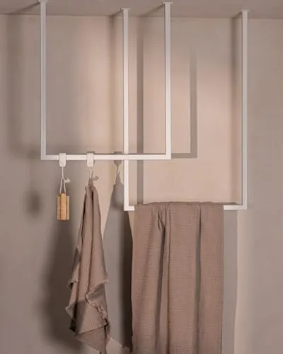Metallbude Handtuchhalter TENSI 2er Set - Deckenmontage in Weiß - Handtuchstangen für Badezimmer und Dusche, pulverbeschichtet für langlebige Nutzung, ideal für platzsparende Deckenmontage.