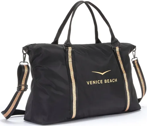 VENICE BEACH Sporttasche in Schwarz mit Glitzer - Handtasche: VEGAN Sporttasche in Batik-Optik, ideal als große Umhängetasche oder Weekender. Maße: 54x34x17 cm, aus strapazierfähigem Nylon.