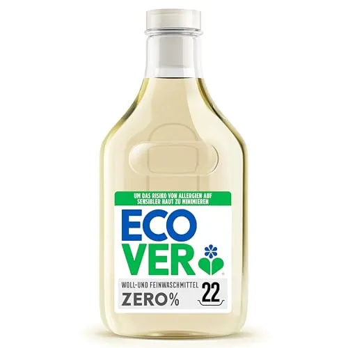 Ecover Non-Bio ZERO Woll- und Feinwaschmittel, Flüssigwaschmittel, Feinwaschmittel für Allergiker und empfindliche Babyhaut, 22 Ladungen, 1L