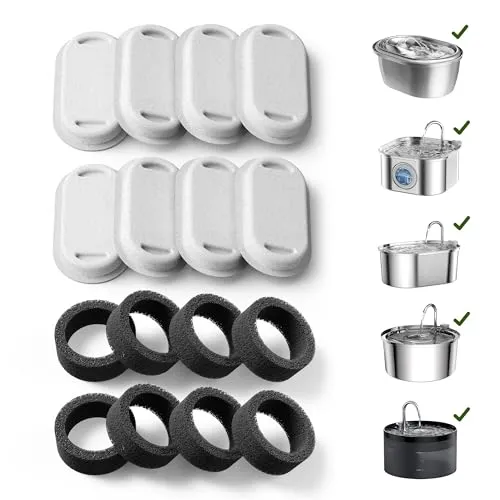 PETLIBRO Katzenbrunnen Filter 8er Pack, 8 Stück Filter für Katzenbrunnen Edelstahl, Dreifach-Filterung Filter für Trinkbrunnen für Katzen und Hunde