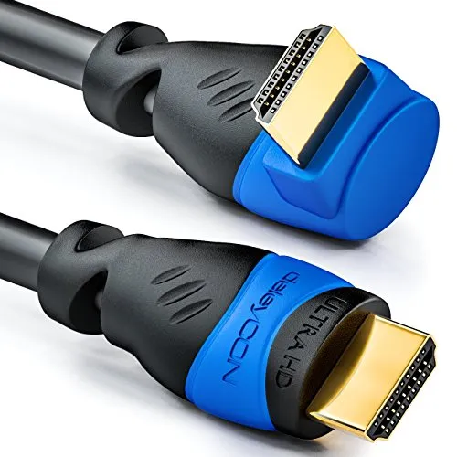 deleyCON 1,5m HDMI Kabel gewinkelt (90° Grad Winkel) - UHD 4K HDR 1080p 2160p eARC - Für TV, Soundbar, Monitor, PC, Laptop, Beamer, PS5, Xbox - Schwarz