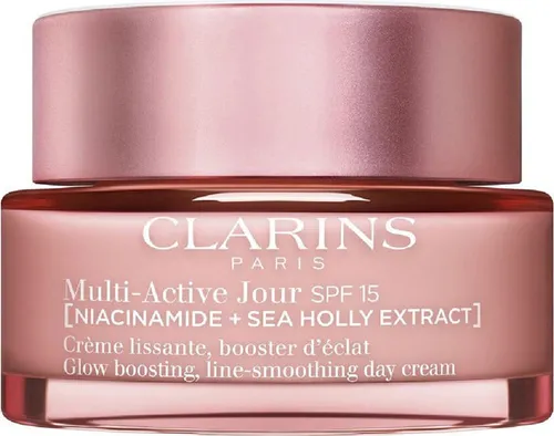 CLARINS Multi Active Jour SP 15 Tagescreme - Anti-Faltenprodukte mit Niacinamide und Sea Holly Extract für strahlende Haut, spendet Feuchtigkeit und bekämpft Müdigkeitserscheinungen.