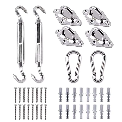 Sekey Sonnensegel Befestigungs Kit Zubehör Montage 8 Zoll, zur Befestigung von rechteckigen und quadratischen Sonnensegel, Karabiner Montageset aus Edelstahl, 40-teilig