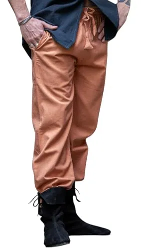 Leonardo Carbone® Hose Veit - Herren Hosen, Leichte Sommerhose Herren, Festival Outfit, Wikinger, Mittelalter Kleidung, LARP, Cosplay, Freizeithose Lang - 100% Baumwolle Tabak XL