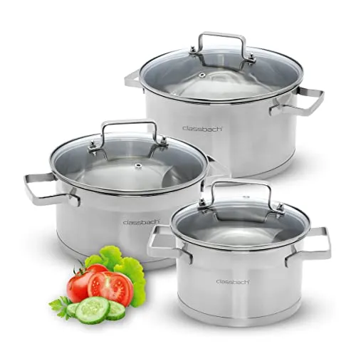 classbach® Topfset 6-teilig | Kochtopf Set Edelstahl für alle Herdarten (Induktion-, Gasherd, Ceranfeld, Elektroherd) spülmaschinenfest Kochtopf Set Camping | Töpfe Induktion Kochtopfset C-KTS 4015