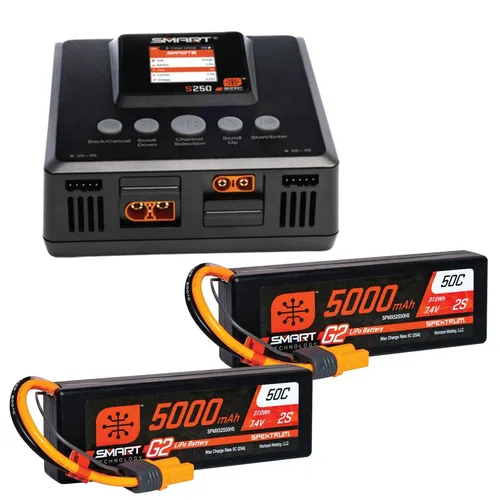 Spektrum Smart Powerstage 4S Bundle mit 2x50W Ladegerät - RC-Fernsteuerungen mit 2x 5000mAh Akku für längere Spielzeiten, perfekt für RC-Enthusiasten und Modellbauer.