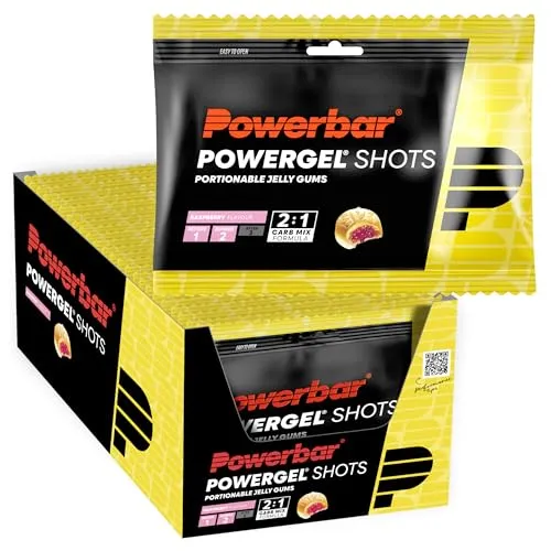 PowerBar PowerGel Shots Raspberry, 24 x 60 g - Energieriegel & Getränke, praktische Gel-Shots für schnelle Energiezufuhr beim Sport, ideal für Ausdauertraining und Wettkämpfe.