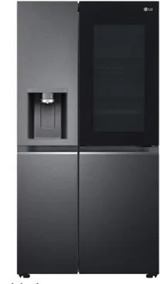 LG GSXV90MCDE Side-by-Side Kühlschrank mit InstaView - 635L Total NoFrost Kühlschrank mit Eis- und Wasserspender, Smart Home kompatibel und energieeffizient (350kWh/Jahr) in elegantem Matte Black.