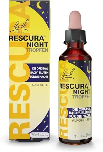 Nelsons GmbH BACHBLÜTEN Original Rescura Night Tropfen alkoholfrei 20 ml - Alkoholfreie Tropfen zur Unterstützung der Entspannung am Abend. Mit der Original Bach-Blütenmischung und White Chestnut für Gedankenstille – ideal für die ganze Familie.