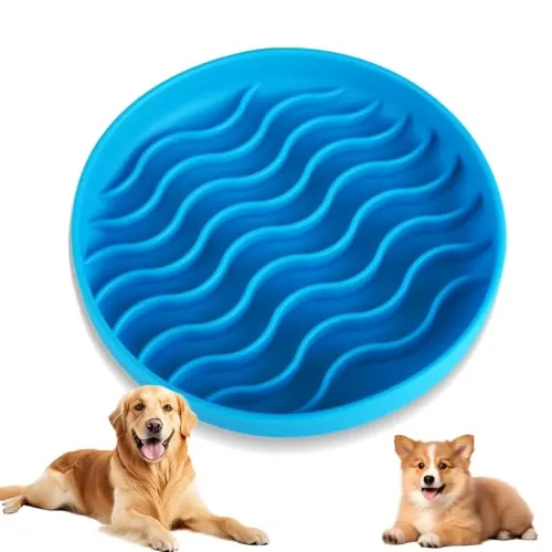 Antischlingnapf Katze & kleine Hunde Ø 20 cm aus Silikon – Slow Feeder für Nassfutter & Trockenfutter, Anti Schling Napf mit Saugnapf, Rutschfester Futternapf für langsames Fressen, Blau