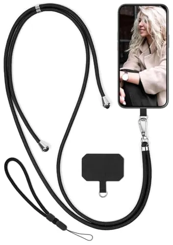 moex Unleash für Google Pixel 8 Pro Handyband zum Umhängen ohne Hülle, Handykette Universal mit Karabiner, Handy Band abnehmbar, Kette mit Pad für Handyhülle, Schwarz, Silber