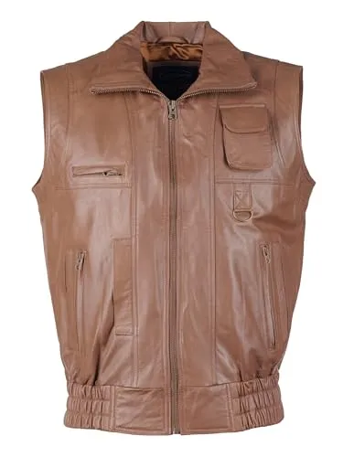 Lederweste JCC "BigVest2", Herren Gr. 60, braun (cognac) - Herren-Weste aus 100% Lammleder mit 10 praktischen Taschen, ideal für den Alltag und vielseitige Kombinationsmöglichkeiten.