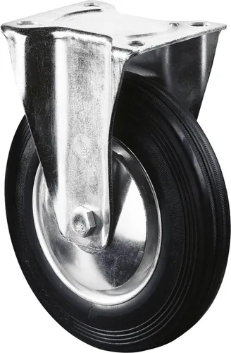BS Rollen BS Transportrolle L410, Bockrolle, Rad-Ø 200 mm, Tragkr. 205 kg, Rollenlager, Lauffl. Gummi schwarz, Radk. Stahlfelge