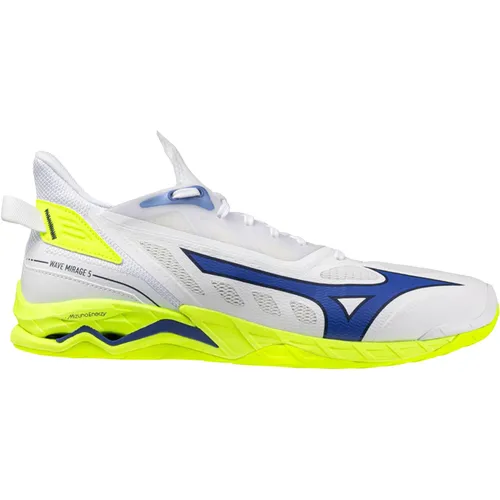 Mizuno Wave Mirage 5 Handballschuhe für Herren, weiß, 46,5 - Federleichte Handballschuhe für optimale Geschwindigkeit und Beweglichkeit. Die innovative Bootie-Konstruktion sorgt für eine perfekte Passform und hervorragenden Komfort auf dem Spielfeld.