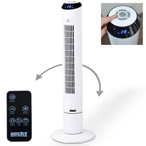 HECHT 3739 Turmventilator mit Fernbedienung - Turmventilator mit 60 W Leistung, 80° Rotation für gleichmäßige Luftverteilung und 8-Stunden-Timer für energieeffiziente Nutzung – ideal für Büro und Zuhause.